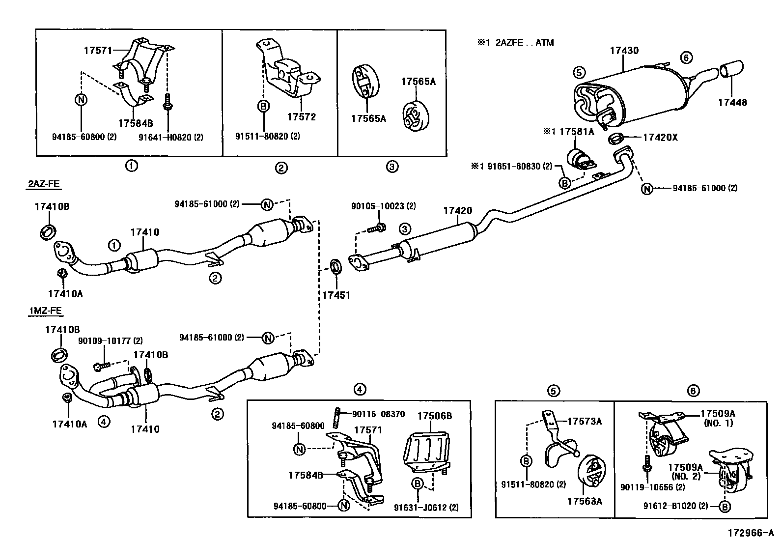 Toyota CAMRY Exhaust Pipe EPC diagram — 172966A