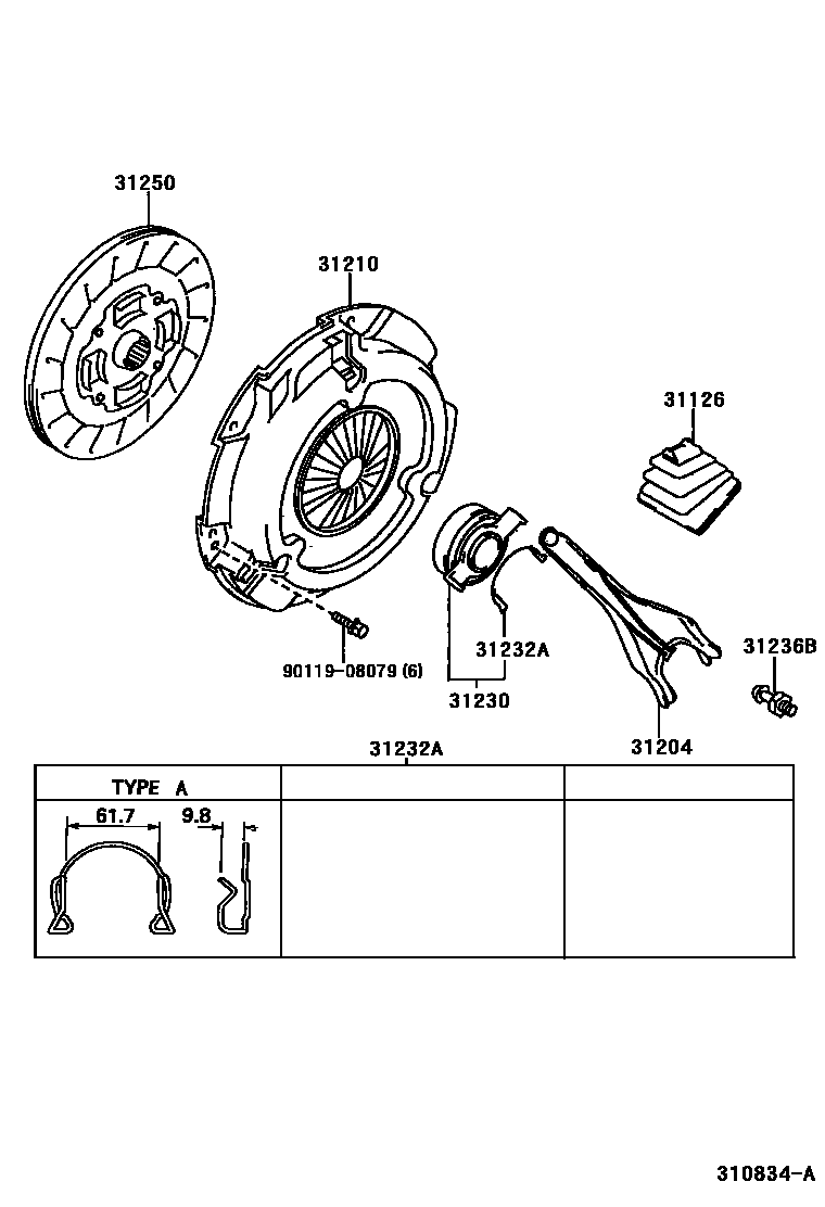 Toyota CAMRY 离合器和分离叉 EPC diagram — 310834A