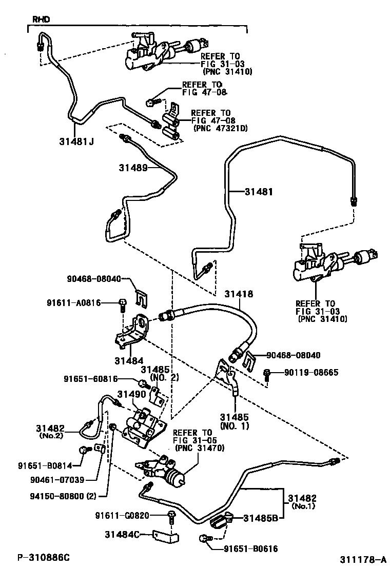 Toyota CAMRY 离合器踏板和挠性软管 EPC diagram — 311178A