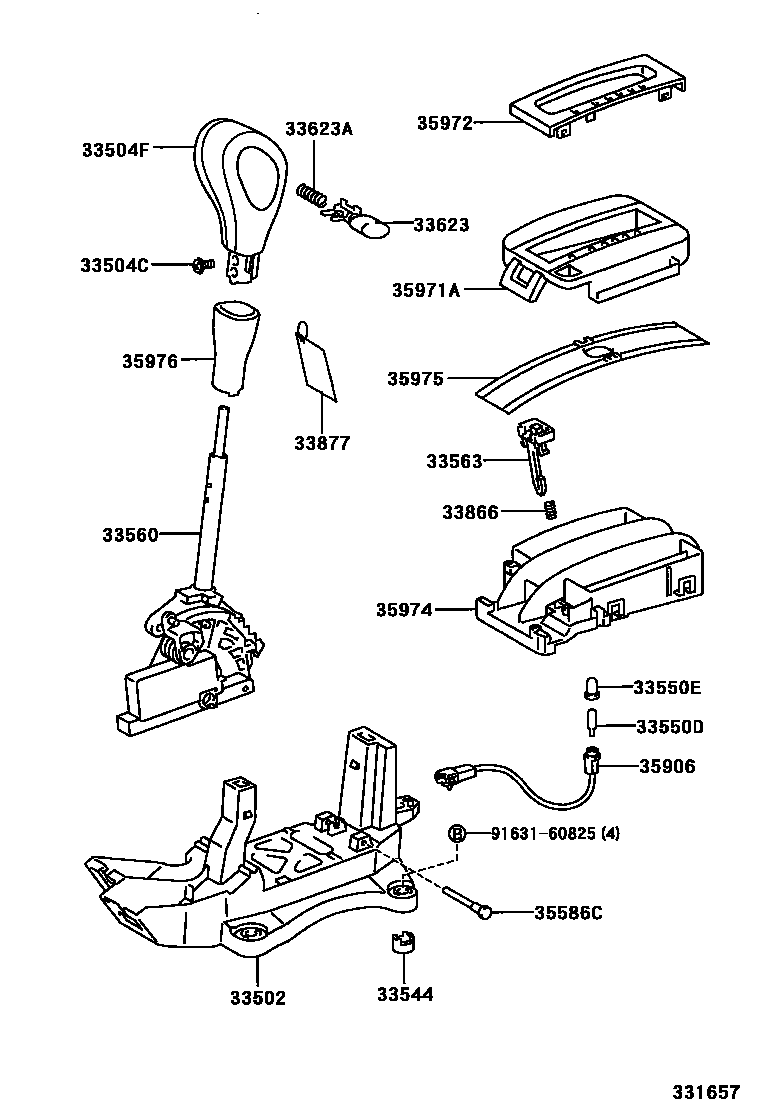 Toyota CAMRY Shift Lever & Retainer EPC diagram — 331657