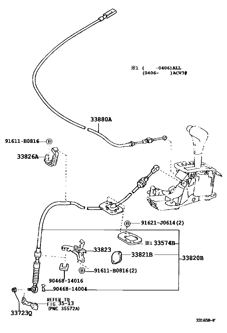 Toyota CAMRY Shift Lever & Retainer EPC diagram — 331658F