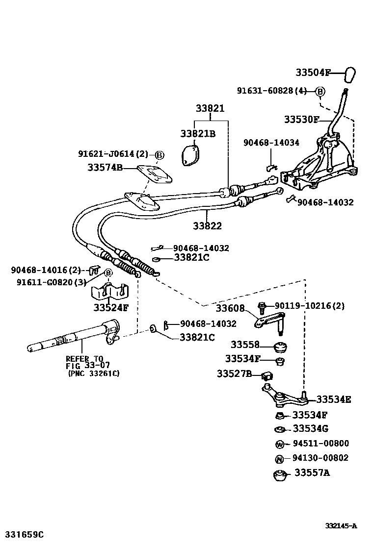 Toyota CAMRY Shift Lever & Retainer EPC diagram — 332145A