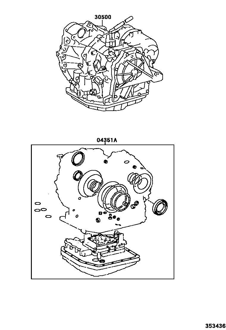 Toyota CAMRY 传动桥或变速器总成和衬垫组件(ATM) EPC diagram — 353436