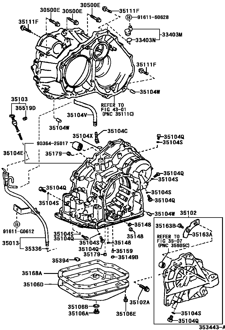 Toyota CAMRY 变速器壳和油底壳(ATM) EPC diagram — 353443A