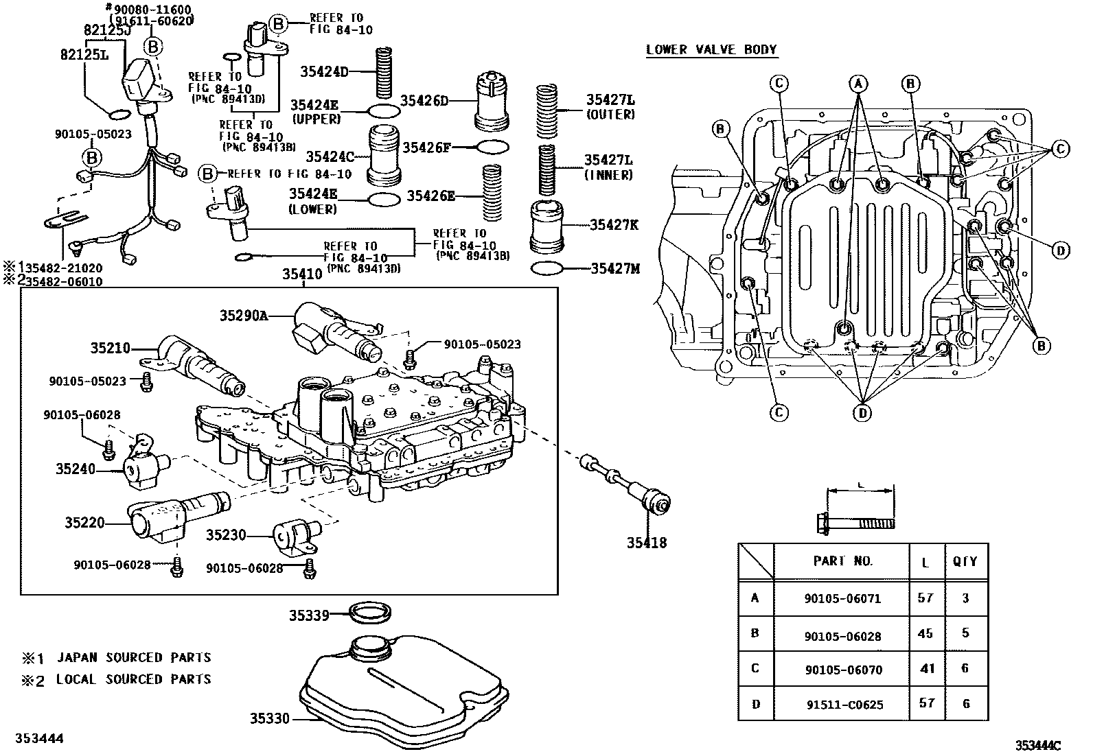 Toyota CAMRY 阀体和滤油网(ATM) EPC diagram — 353444C
