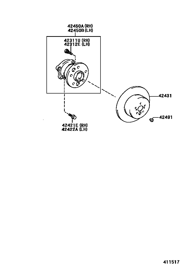 Toyota CAMRY 后桥半轴和后桥轮毂 EPC diagram — 411517