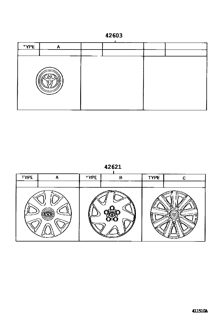 Toyota CAMRY 车轮和车轮盖 EPC diagram — 411510A