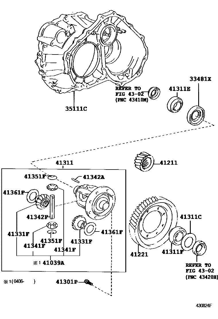 Toyota CAMRY 前桥壳和差速器 EPC diagram — 430824F