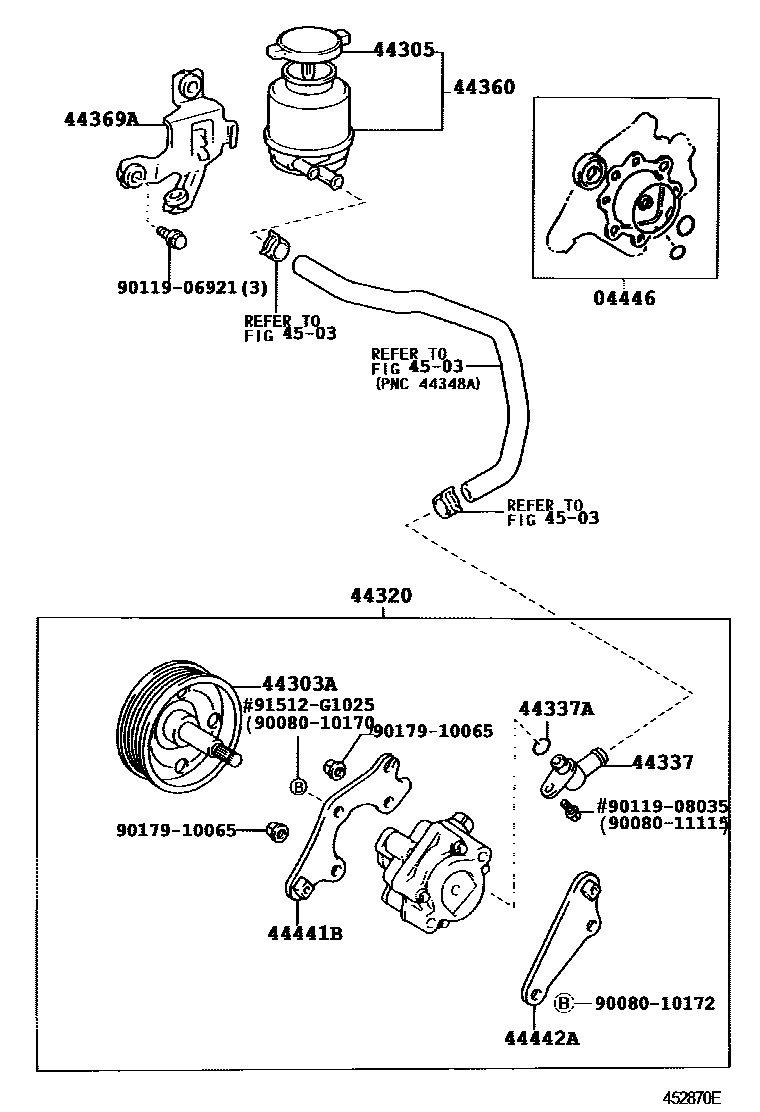 Toyota CAMRY 叶片泵和储油罐(动力转向) EPC diagram — 452870E