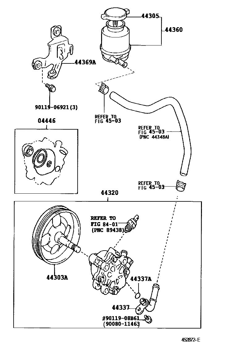 Toyota CAMRY 叶片泵和储油罐(动力转向) EPC diagram — 452872E