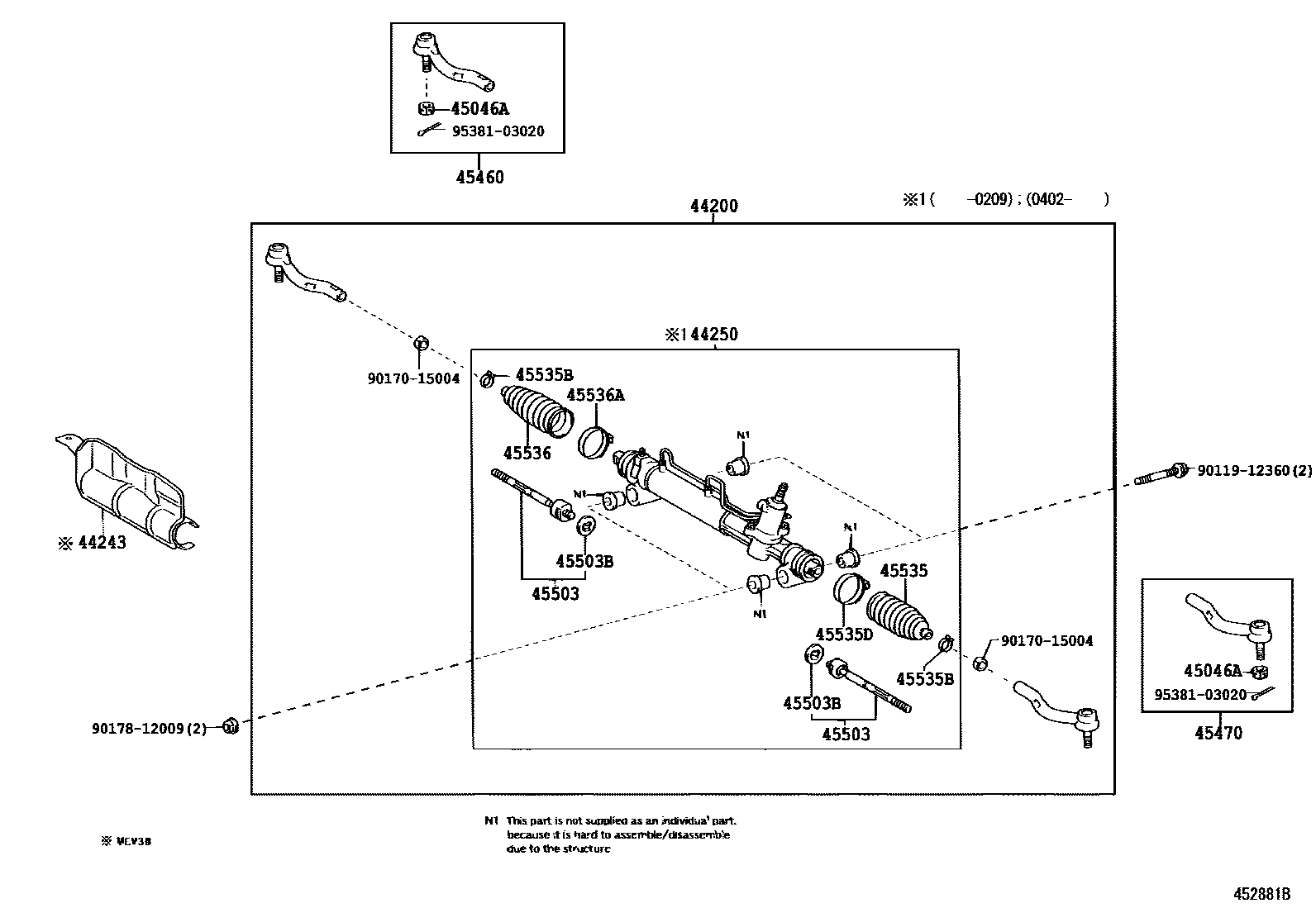 Toyota CAMRY 前转向齿轮和连杆 EPC diagram — 452881B