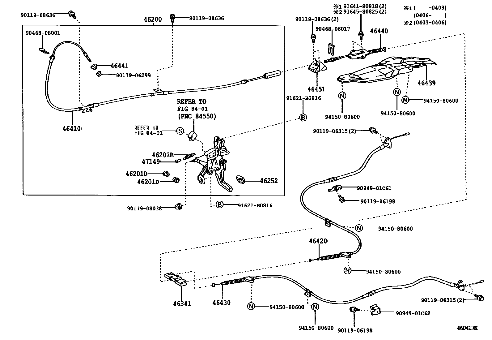 Toyota CAMRY Parking Brake & Cable EPC diagram — 460417K