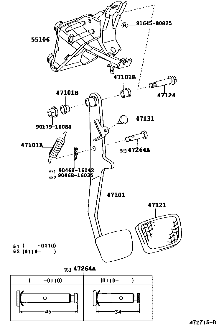 Toyota CAMRY Brake Pedal & Bracket EPC diagram — 472715B