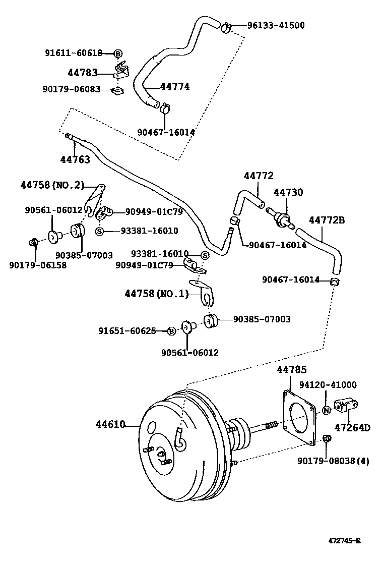 Toyota CAMRY 制动助力器和真空管 EPC diagram — 472745E