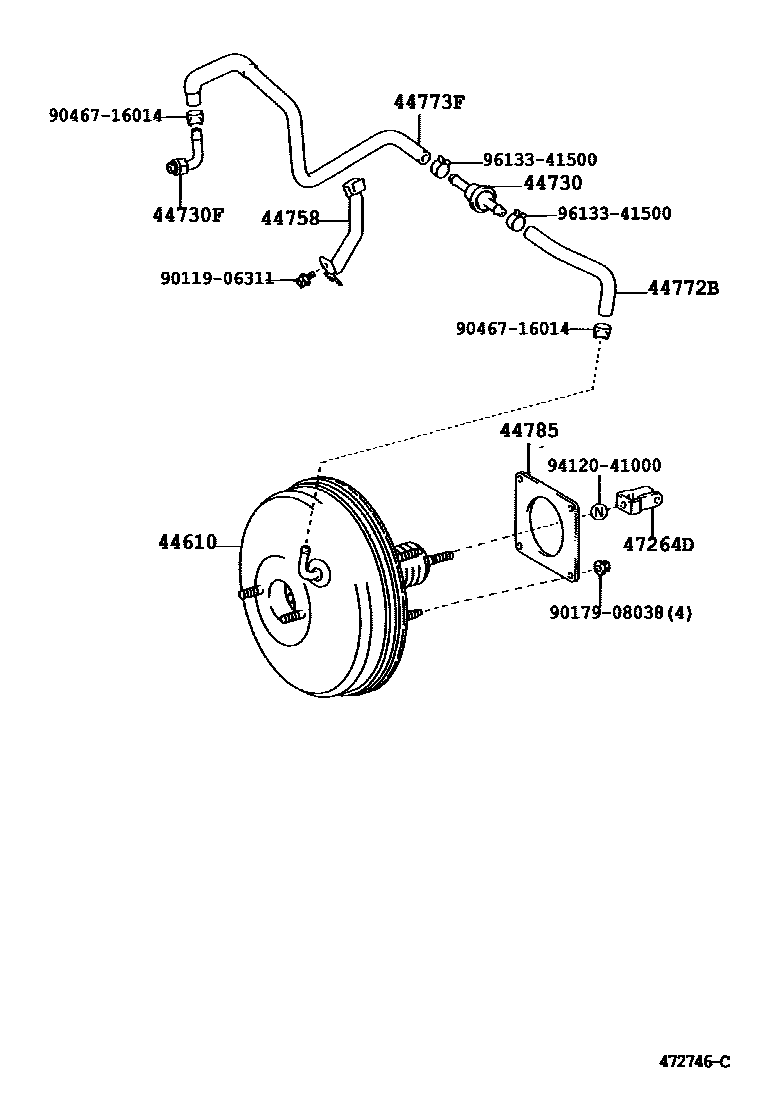 Toyota CAMRY 制动助力器和真空管 EPC diagram — 472746C