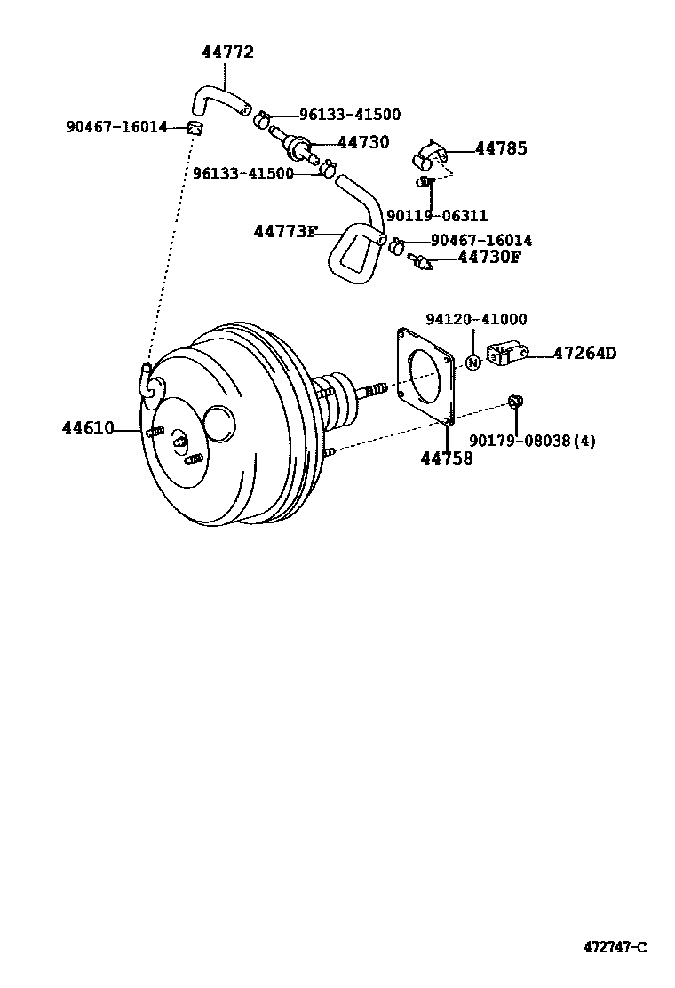 Toyota CAMRY 制动助力器和真空管 EPC diagram — 472747C
