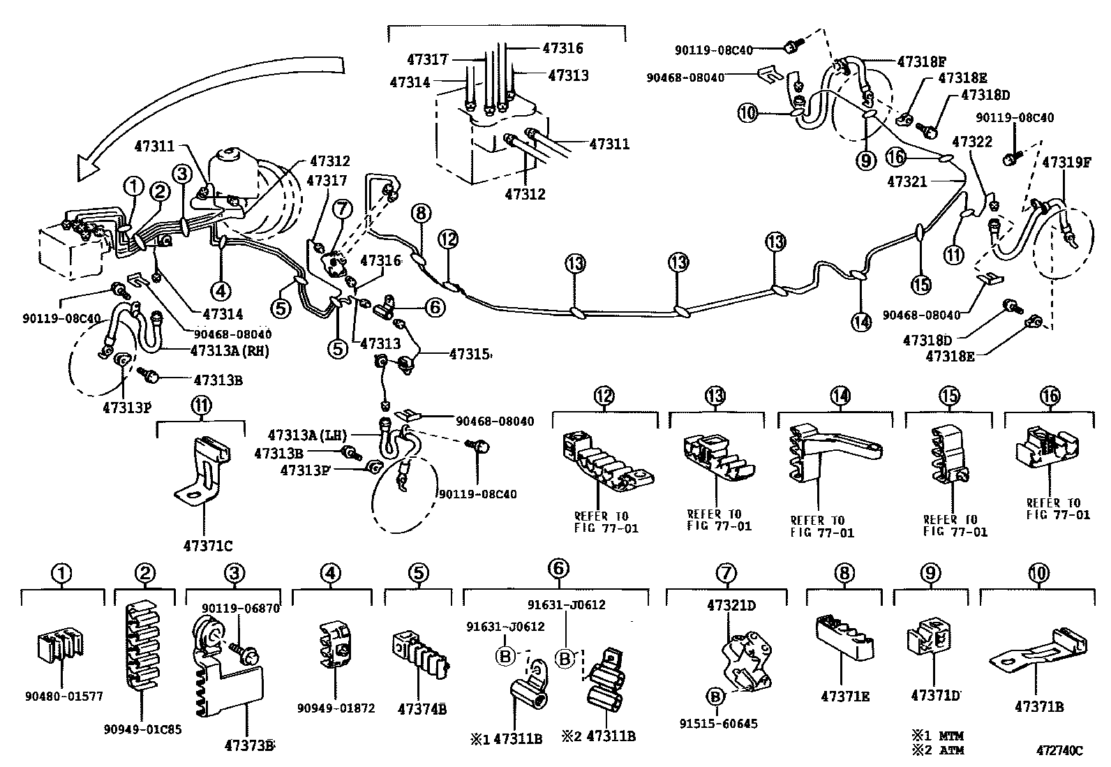 Toyota CAMRY 制动配管和卡箍 EPC diagram — 472740C