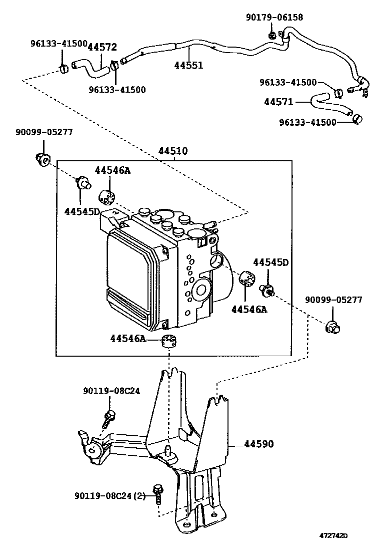 Toyota CAMRY 制动配管和卡箍 EPC diagram — 472742D