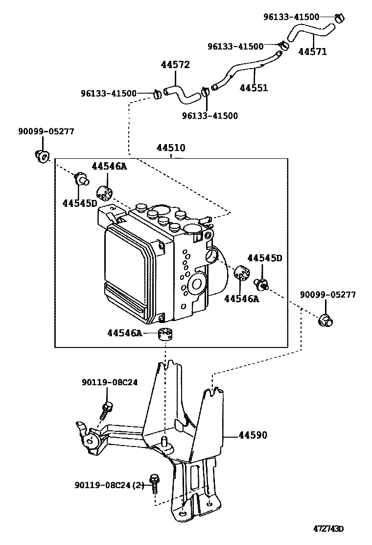 Toyota CAMRY 制动配管和卡箍 EPC diagram — 472743D