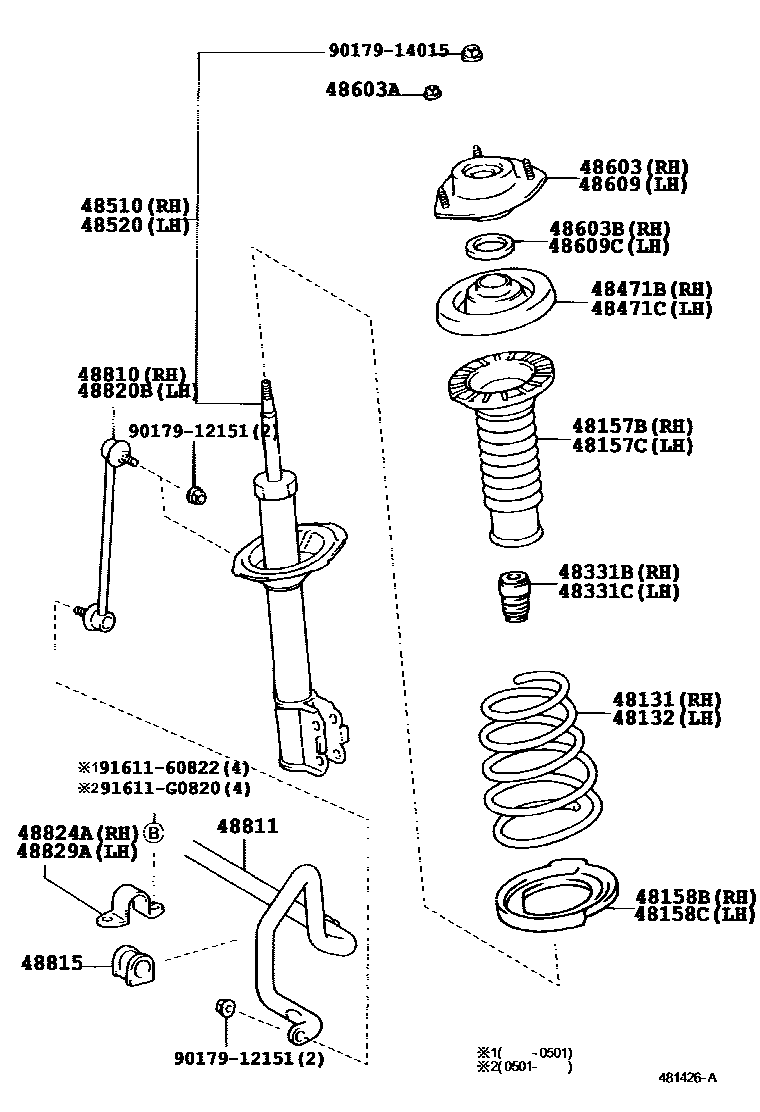Toyota CAMRY Front Spring & Shock Absorber EPC diagram — 481426A