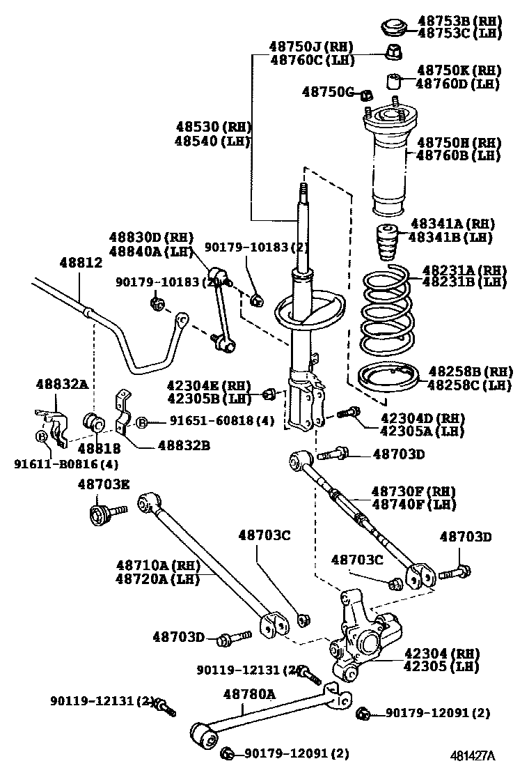 Toyota CAMRY Rear Spring & Shock Absorber EPC diagram — 481427A