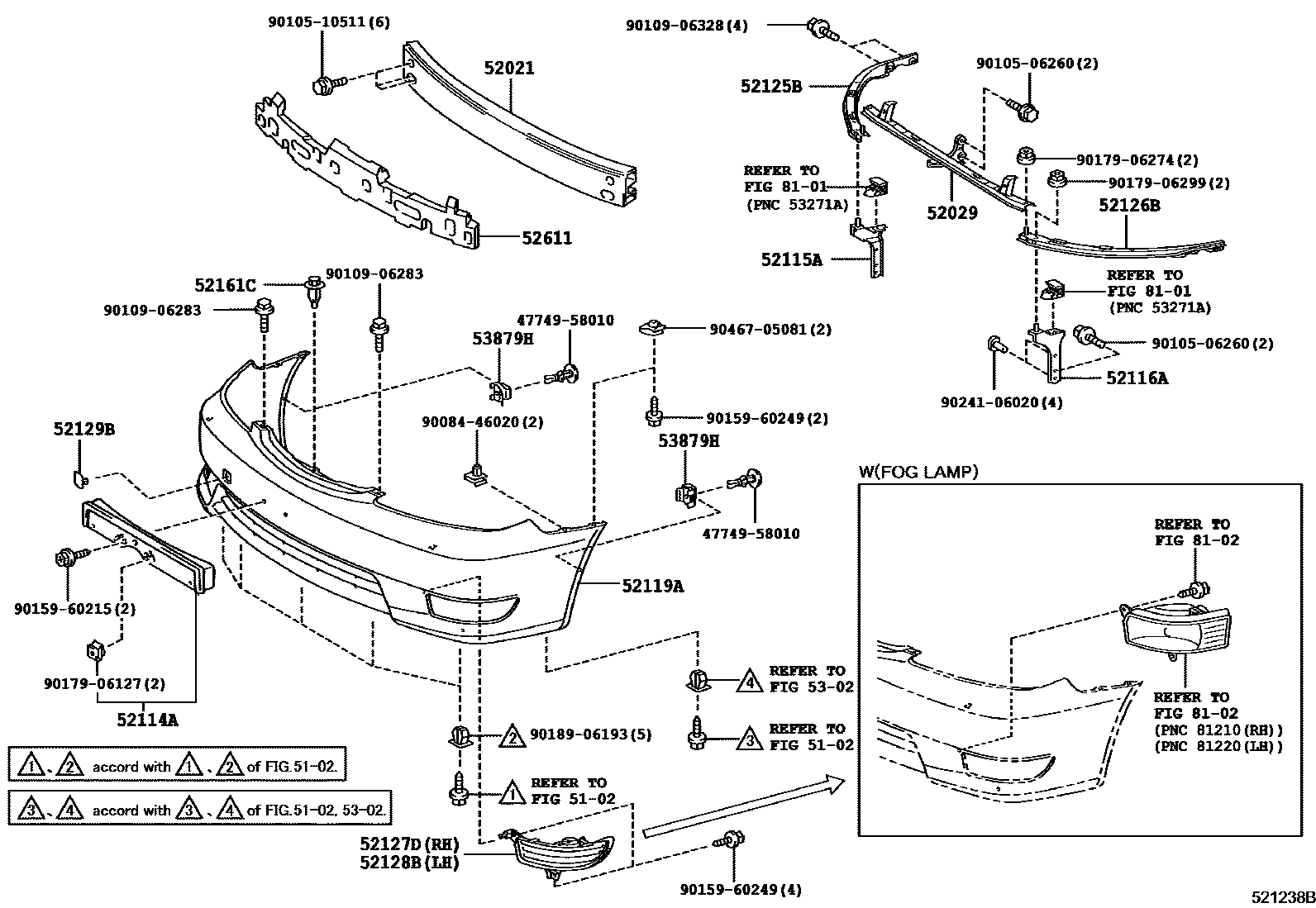 Toyota CAMRY 前保险杠及附件 EPC diagram — 521238B