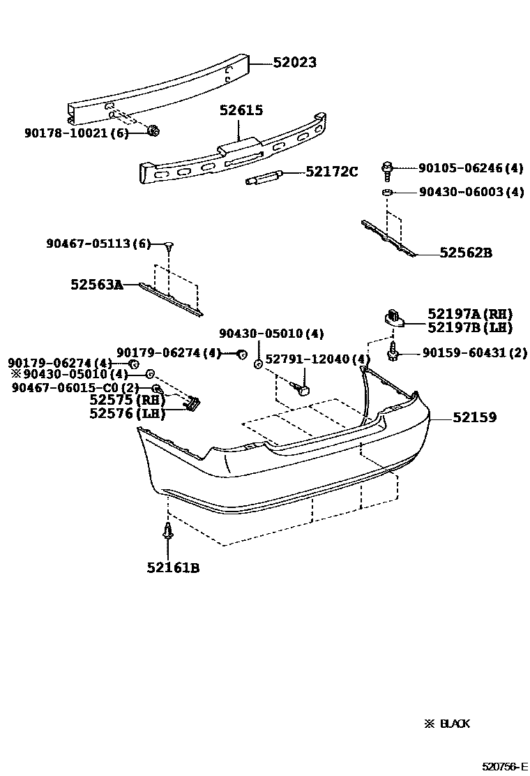 Toyota CAMRY 后保险杠及附件 EPC diagram — 520756E