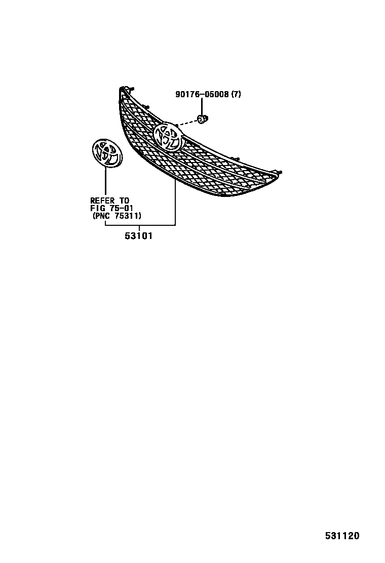 Toyota CAMRY radiator grille EPC diagram — 531120