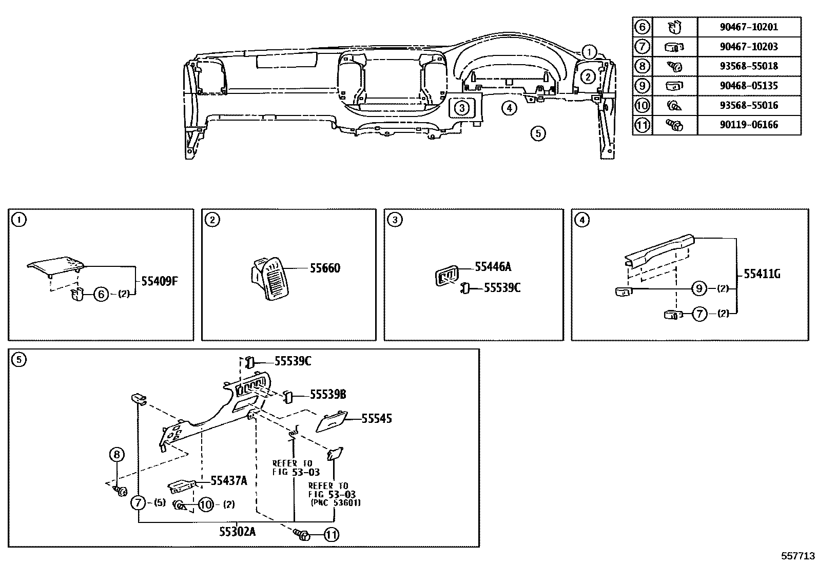Toyota CAMRY 仪表板和手套箱 EPC diagram — 557713