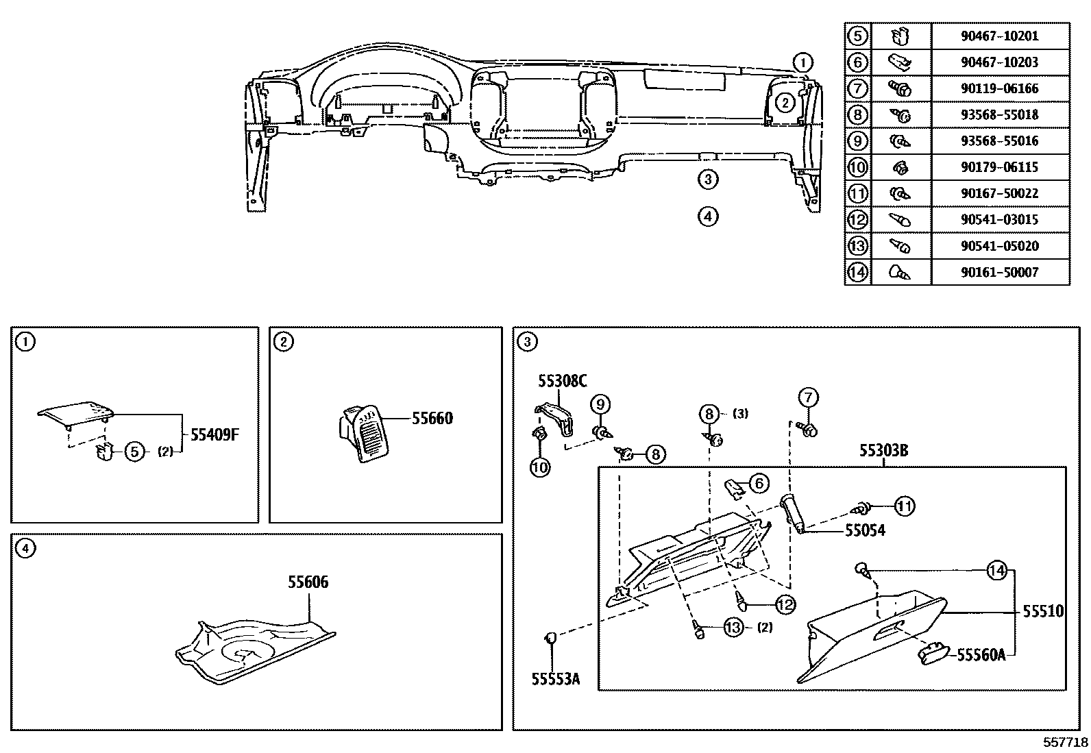 Toyota CAMRY 仪表板和手套箱 EPC diagram — 557718