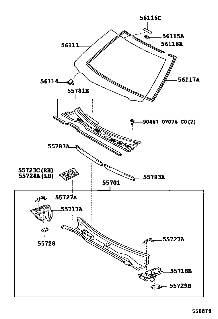 Toyota CAMRY 前围板和挡风玻璃 EPC diagram — 550879