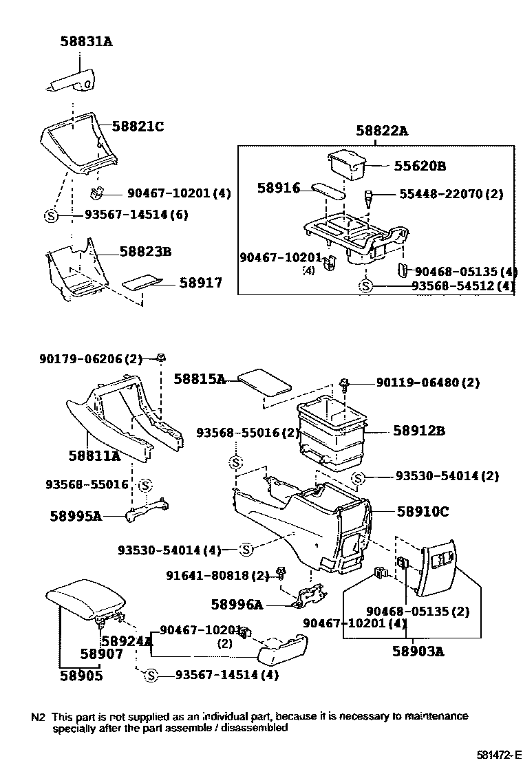 Toyota CAMRY 中央扶手箱和支架 EPC diagram — 581472E