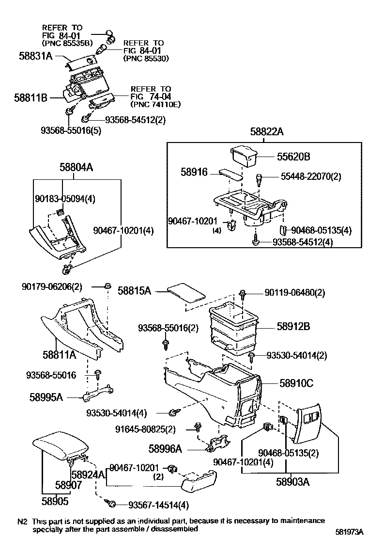 Toyota CAMRY 中央扶手箱和支架 EPC diagram — 581973A