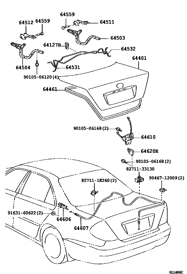 Toyota CAMRY 行李箱门和行李箱锁 EPC diagram — 611486C