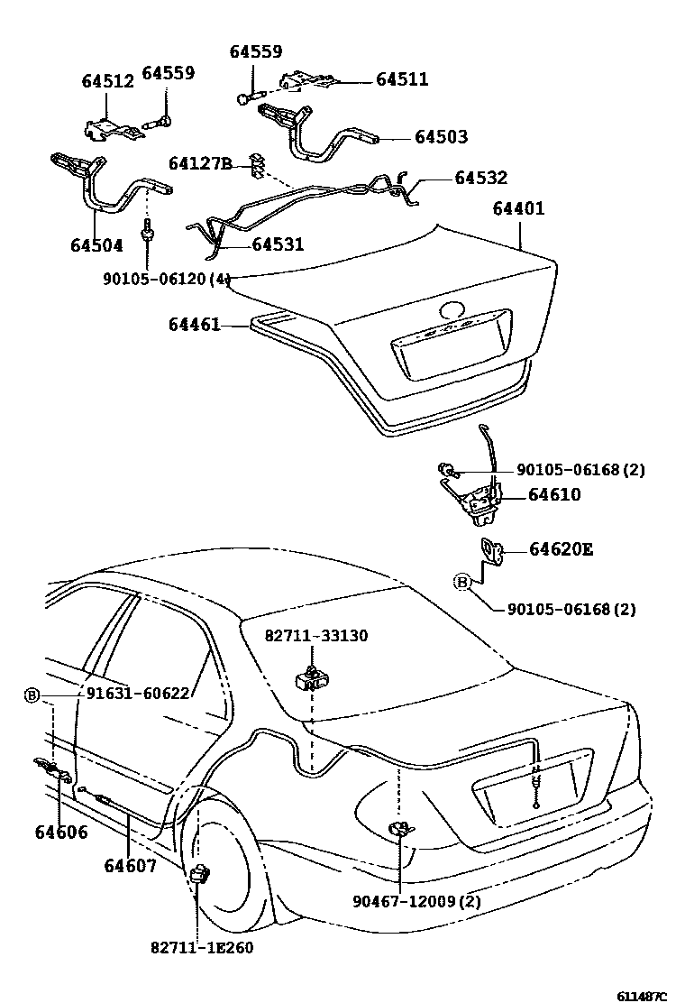 Toyota CAMRY 行李箱门和行李箱锁 EPC diagram — 611487C