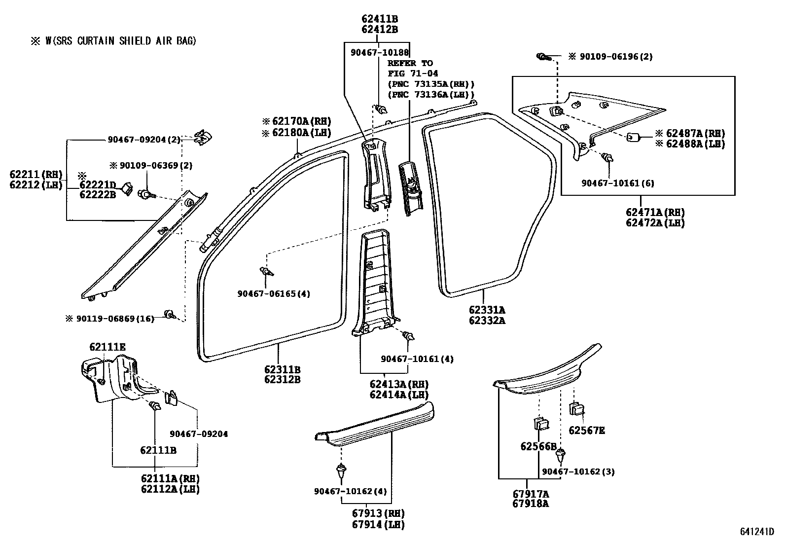Toyota CAMRY 内饰板和车门防水胶条 EPC diagram — 641241D