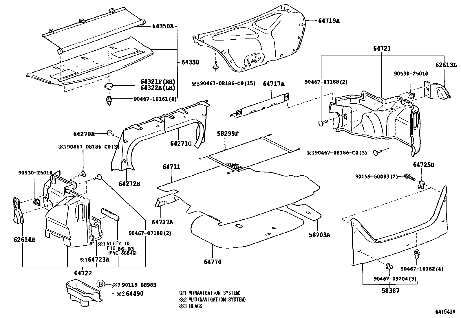 Toyota CAMRY 杂物箱板和行李箱垫 EPC diagram — 641543A