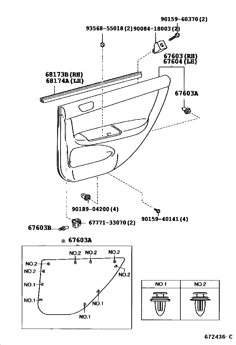 Toyota CAMRY 后门板和后门玻璃 EPC diagram — 672436C