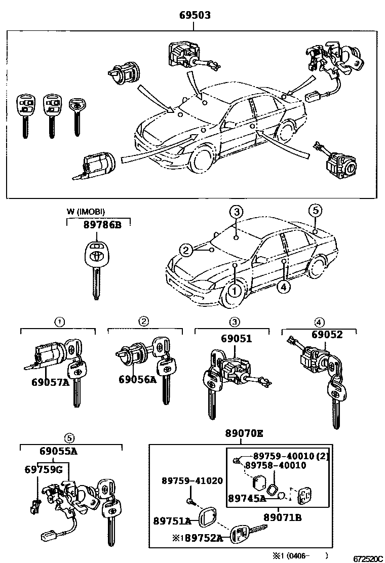 Toyota CAMRY 锁芯组件 EPC diagram — 672520C