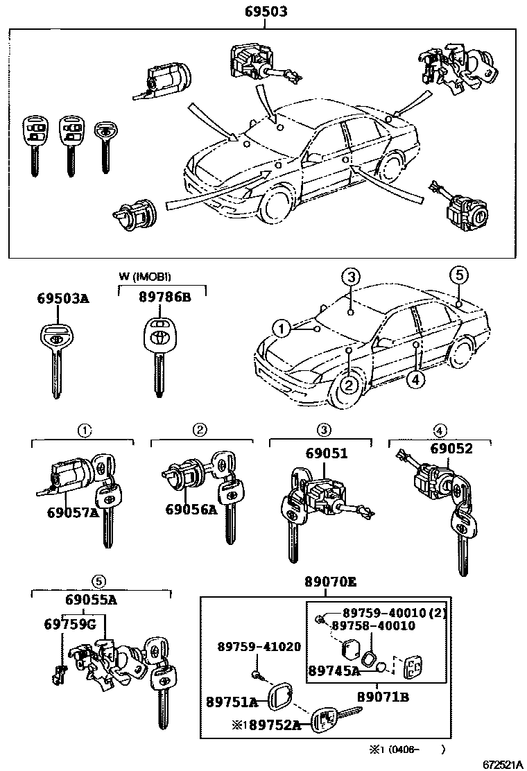 Toyota CAMRY 锁芯组件 EPC diagram — 672521A