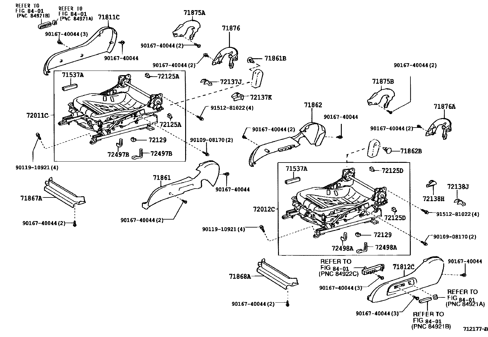 Toyota CAMRY 前排座椅和座椅滑轨 EPC diagram — 712177B