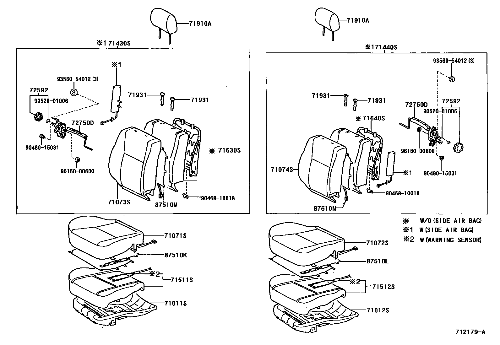 Toyota CAMRY 前排座椅和座椅滑轨 EPC diagram — 712179A