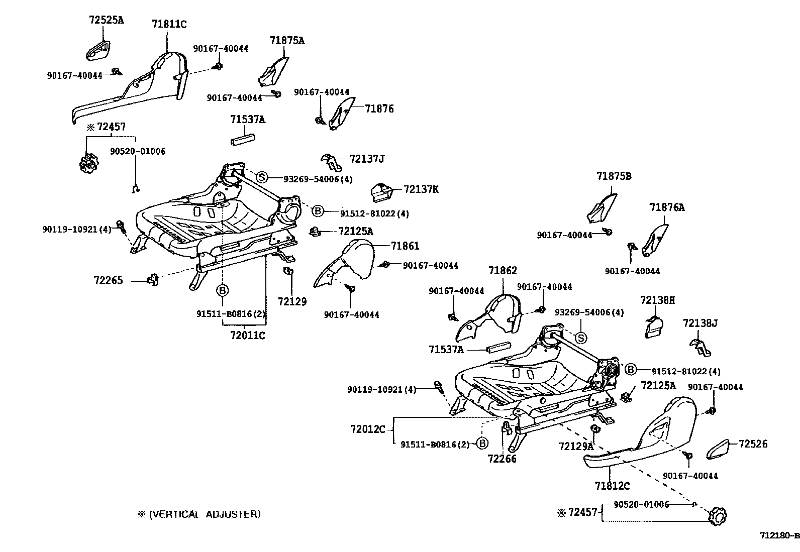 Toyota CAMRY 前排座椅和座椅滑轨 EPC diagram — 712180B