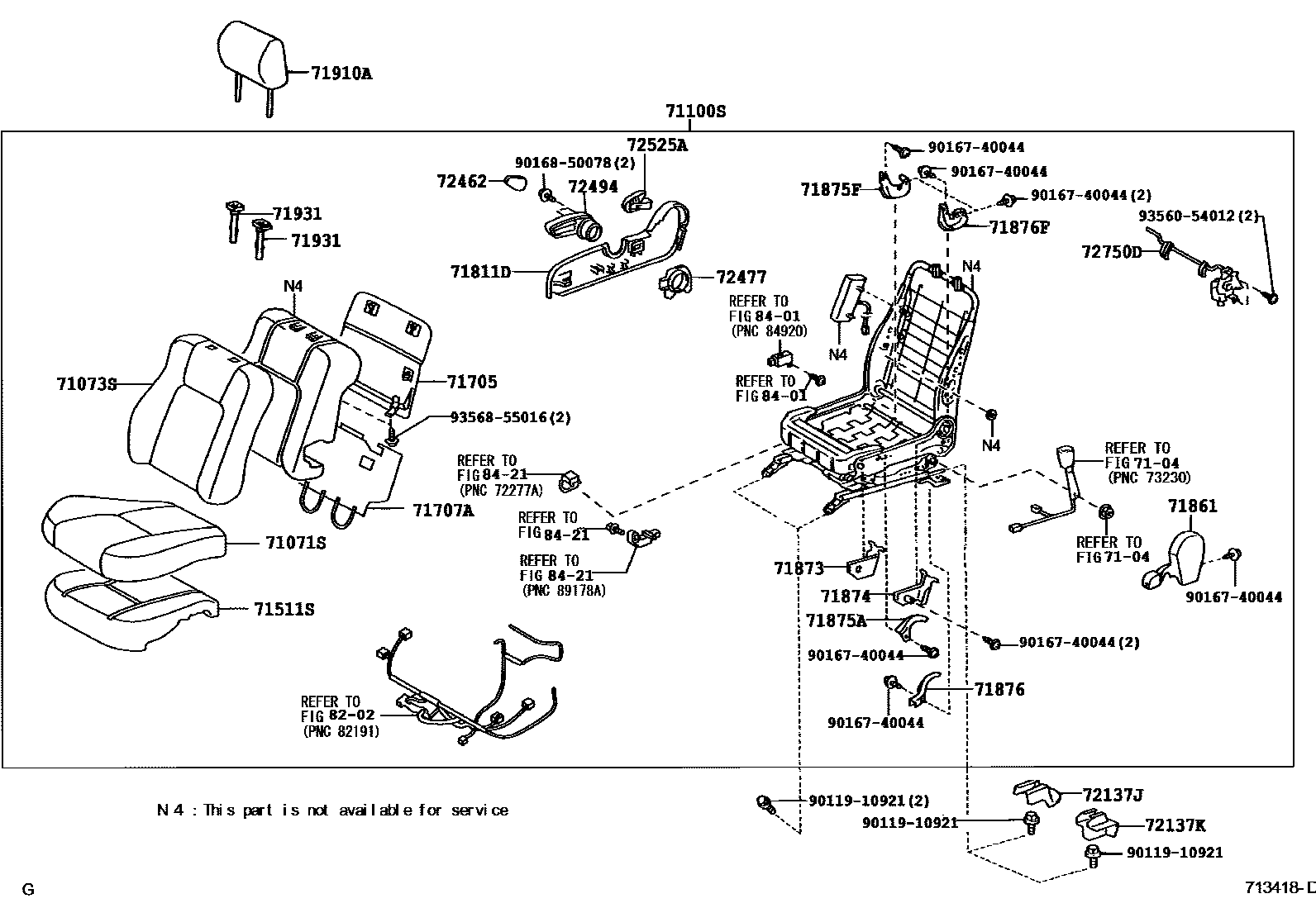 Toyota CAMRY 前排座椅和座椅滑轨 EPC diagram — 713418D
