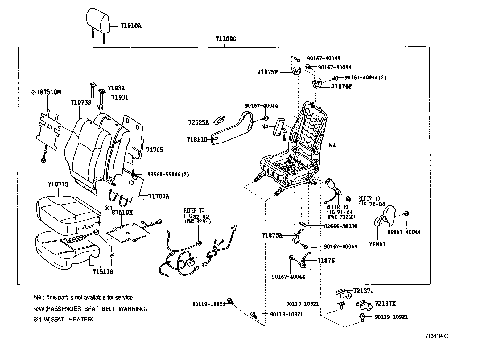 Toyota CAMRY 前排座椅和座椅滑轨 EPC diagram — 713419C