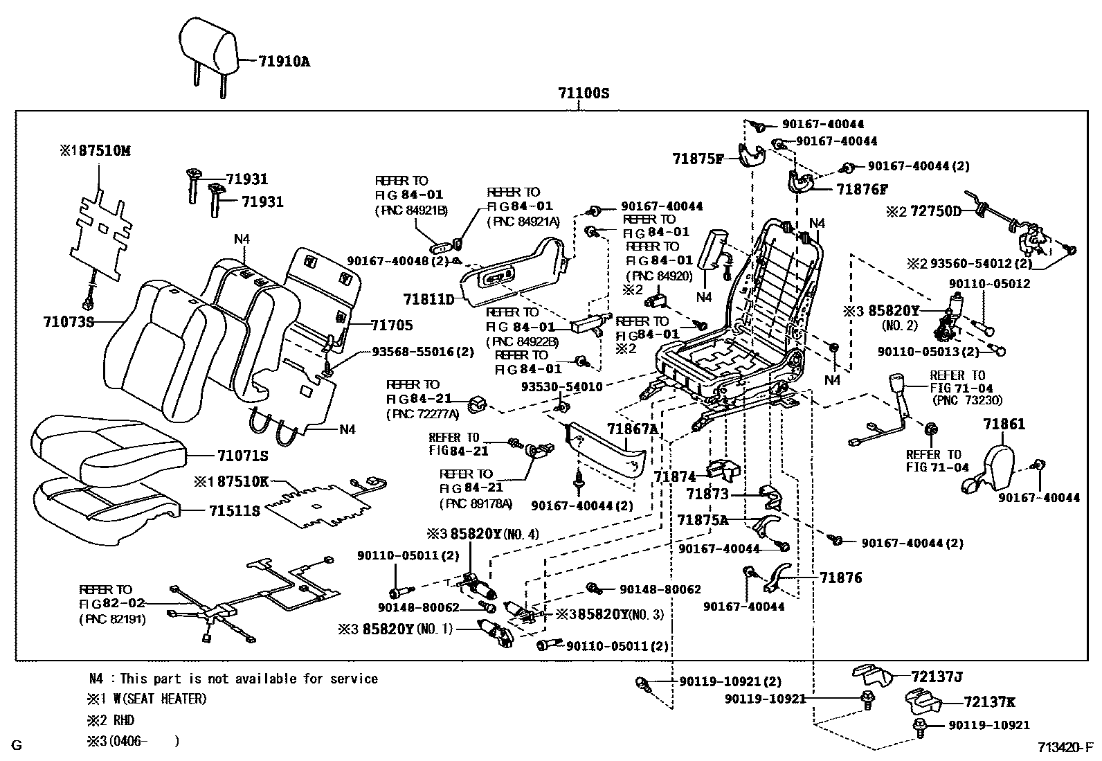 Toyota CAMRY 前排座椅和座椅滑轨 EPC diagram — 713420F