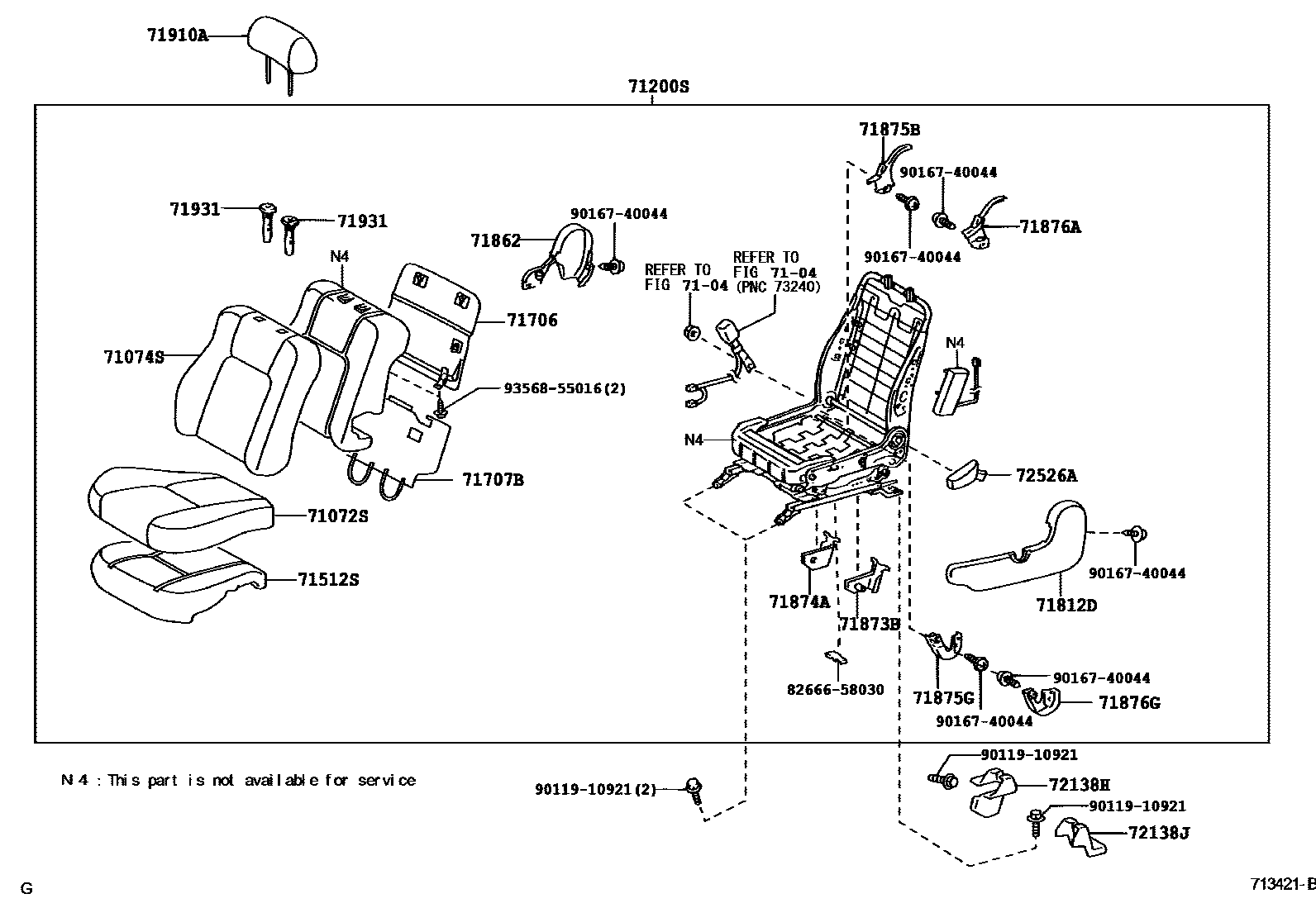 Toyota CAMRY 前排座椅和座椅滑轨 EPC diagram — 713421B