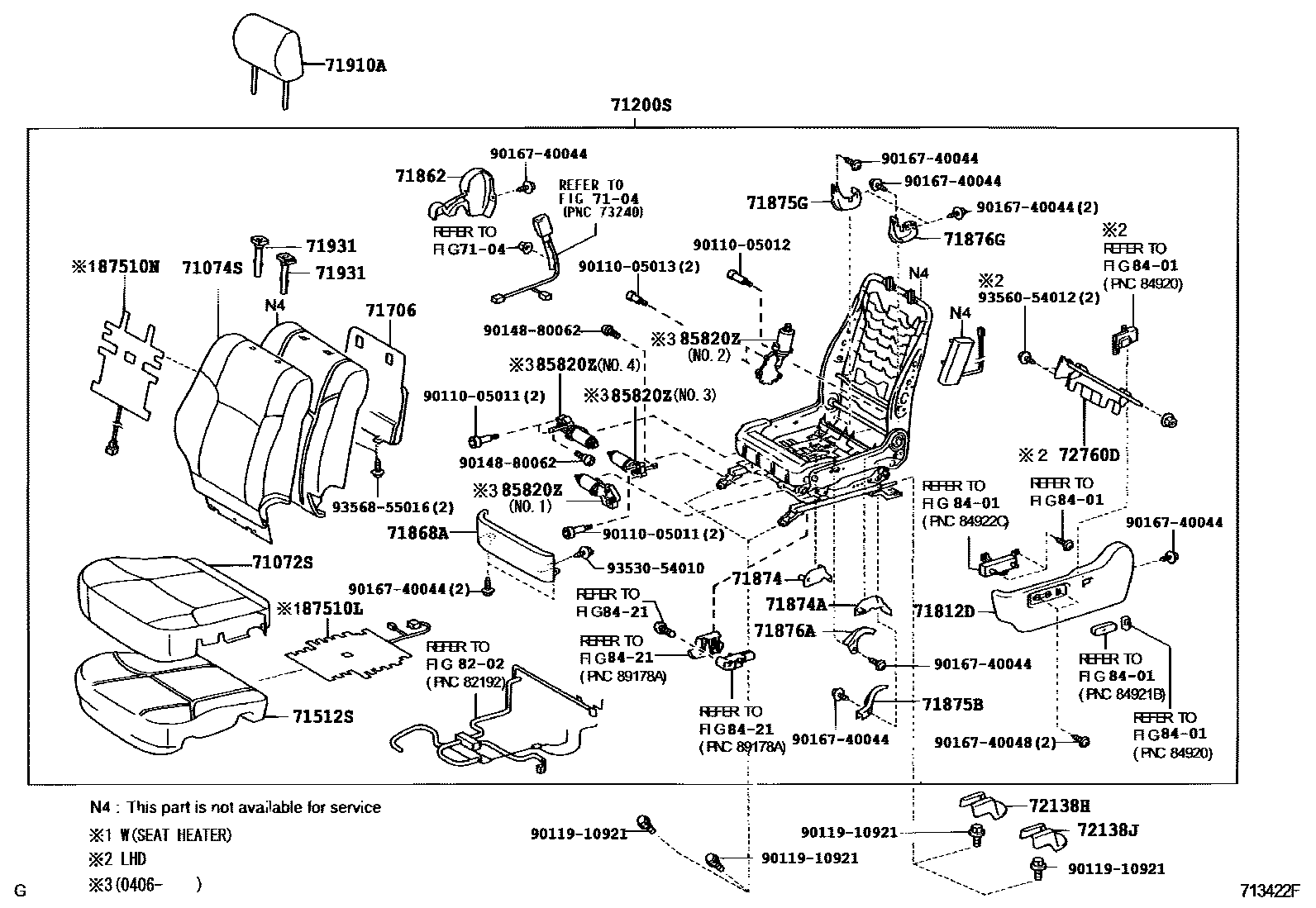 Toyota CAMRY 前排座椅和座椅滑轨 EPC diagram — 713422F