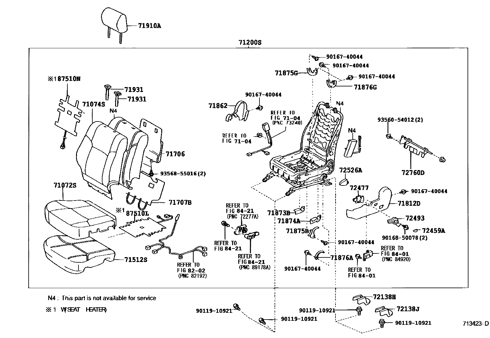 Toyota CAMRY 前排座椅和座椅滑轨 EPC diagram — 713423D
