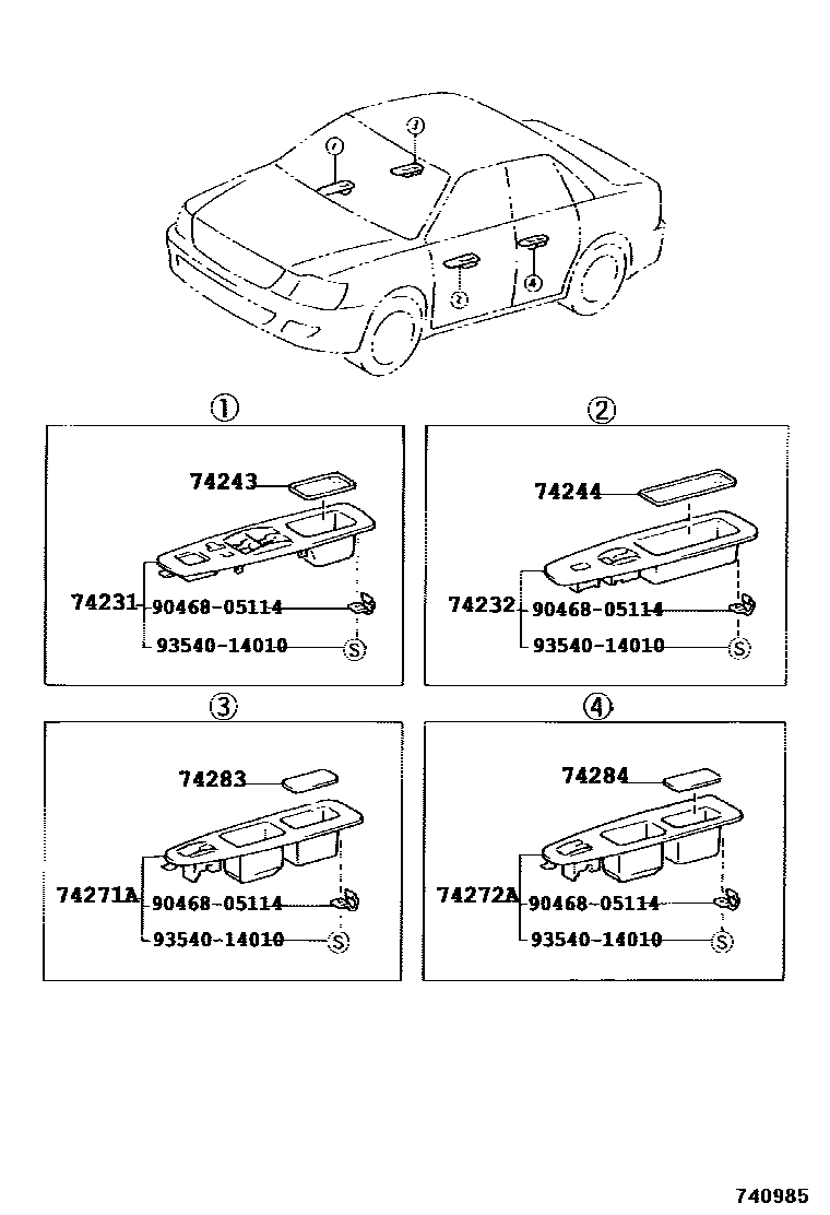 Toyota CAMRY 扶手和遮阳板 EPC diagram — 740985